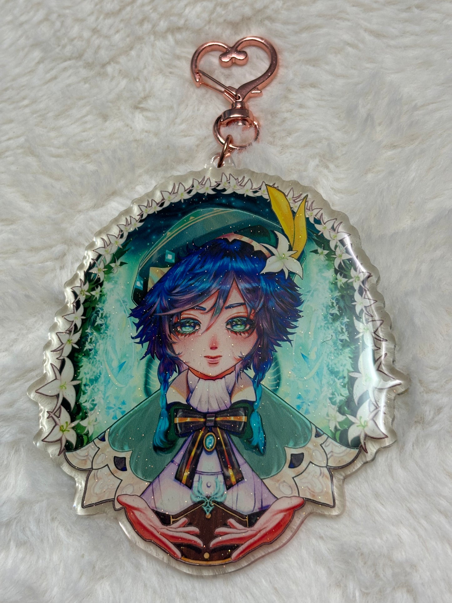 (Size Around 6 x 5 Inches)Original KeyChain - The God of The Wind (double sided glitter epoxy)