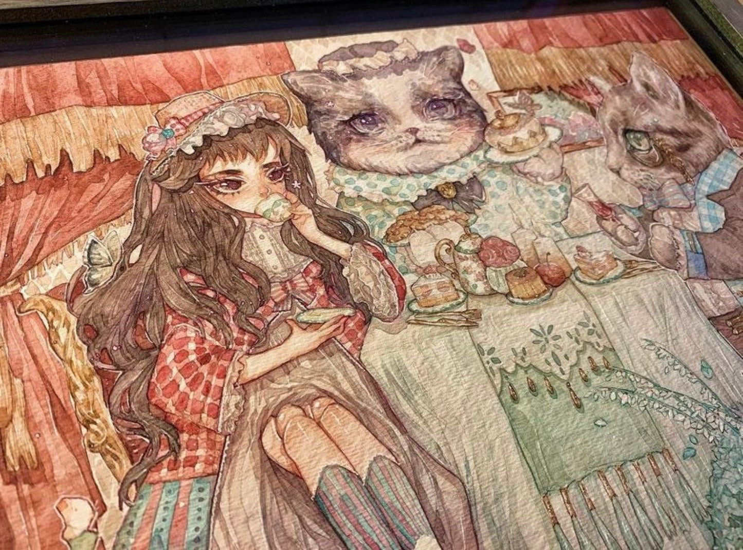 (Size Around 13x18 Inches)Big Print- Original watercolor art print-Doll's Tea Time