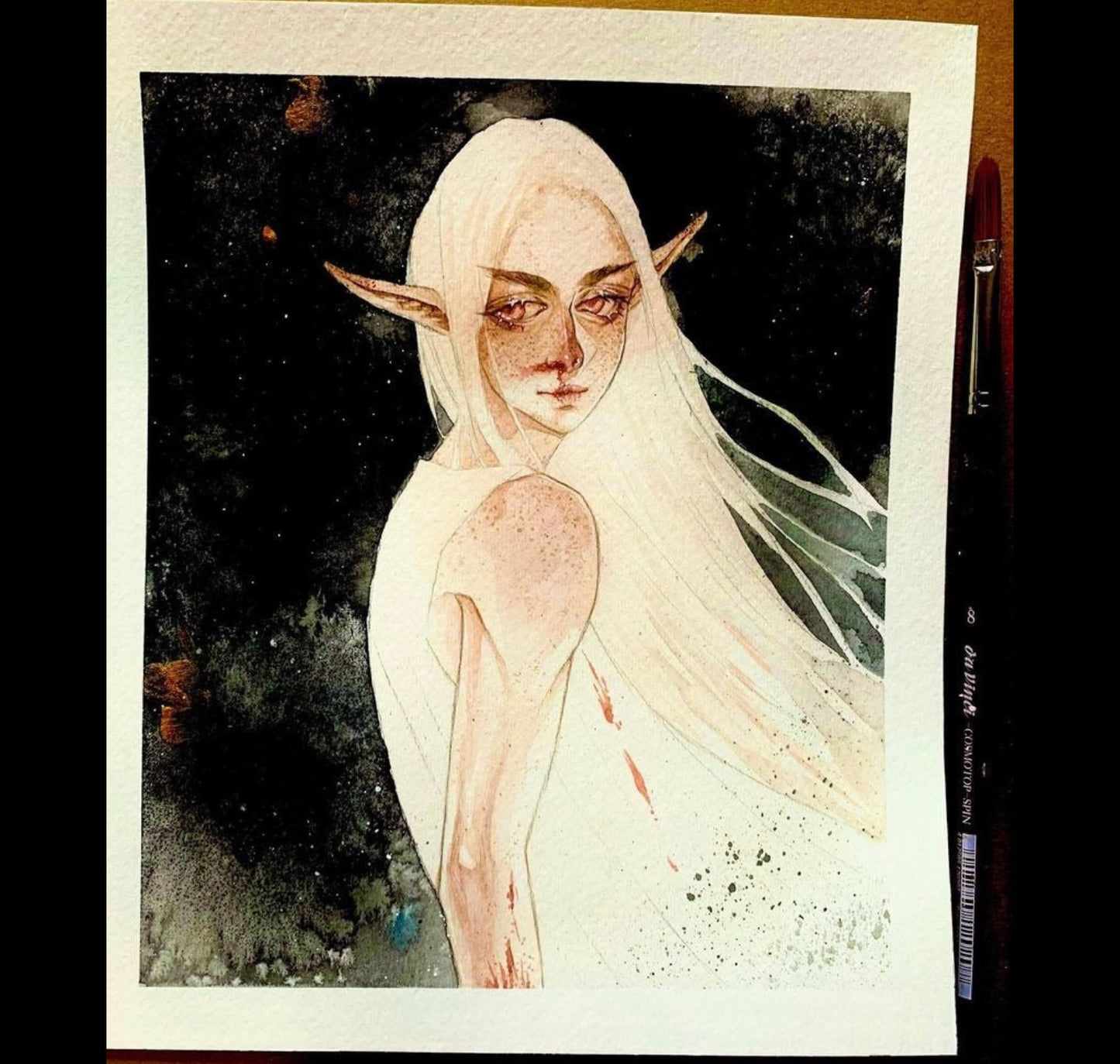 (Size Around 9 x 11 Inches)Original watercolor art print- Black Elf